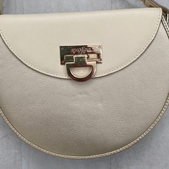 SPARTINA 449 Leather Round Crossbody Bag Purse Cream & Gold - Picture 7 of 15